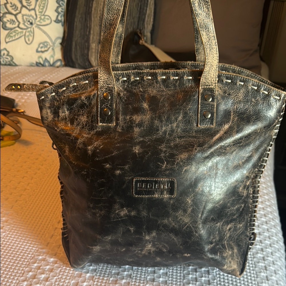 BED|STU Black Leather Tote with Double Handles